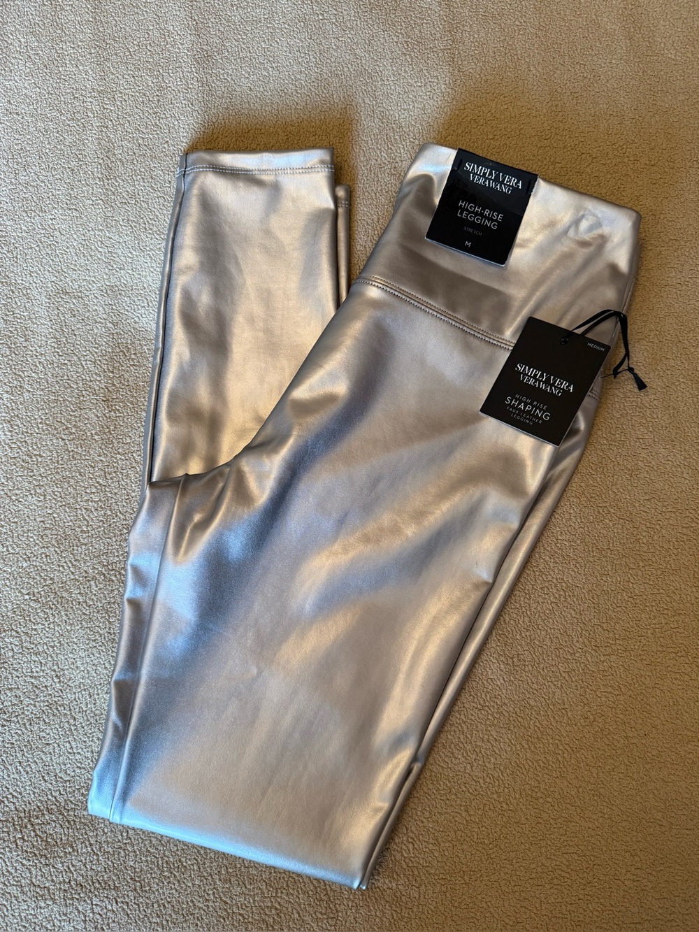 Simply Vera Vera Wang Silver Metallic Women’s Leggings Size Medium NWTS